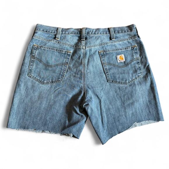 Distressed Cut Carhartt Blue Denim Grunge Y2K Summer Skater Shorts Sz.36 - Picture 1 of 7